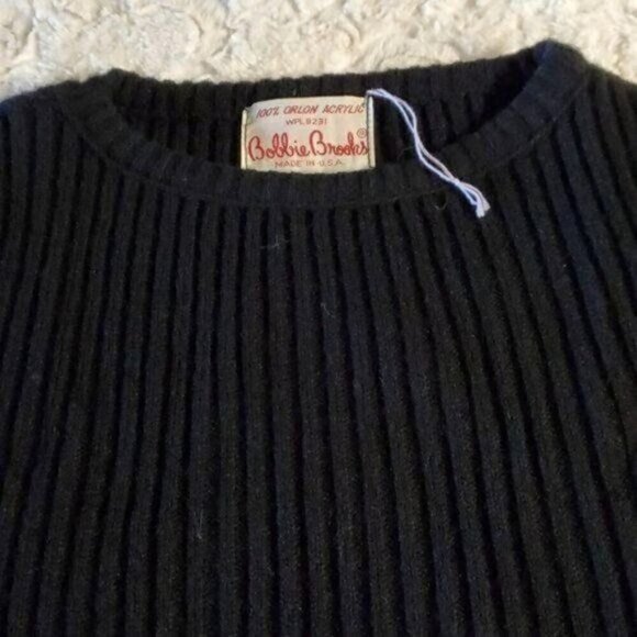 Bobbie Brooks Vintage Union Tag 100% Orlon Acrylic Black Rib Sz. L SS Sweater - Picture 2 of 5